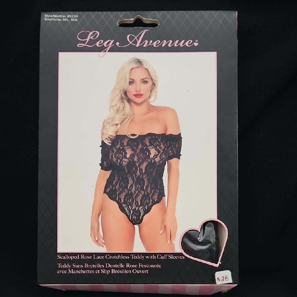 Leg Avenue Black Lace Crotchless Teddy